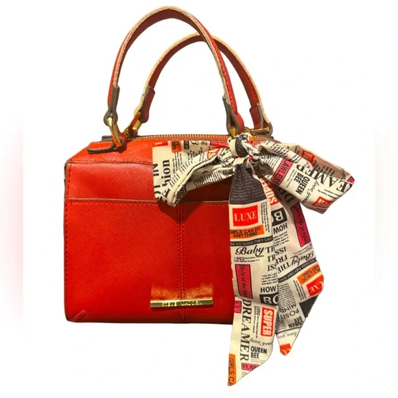 Steve Madden Red Handbag with Newspaper Scarf